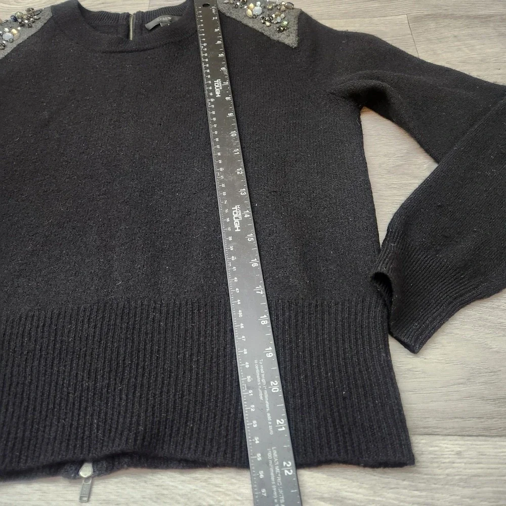 J. Crew Black Sweater Size S Merino Full Zip Back Embellish Shoulder Detail Crew